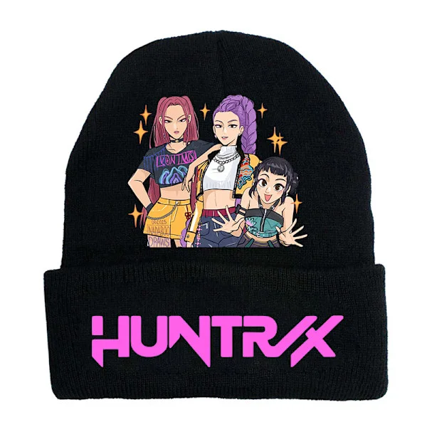 KPOP DEMON HUNTER omkransende strikket lue krøllet ull lue trykt beanie lue utendørs kald lue voksen