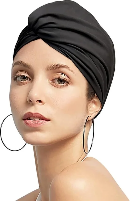 Women's Swim Cap - Turban Swim Cap - Shower Cap - Black - Luxurious - Bathroom Accessory - Elastic - Durable - Swim Cap - Feel