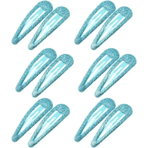 12 Colorful Glitter Metal Hair Clips - Blue, Hair Accessories for Girls