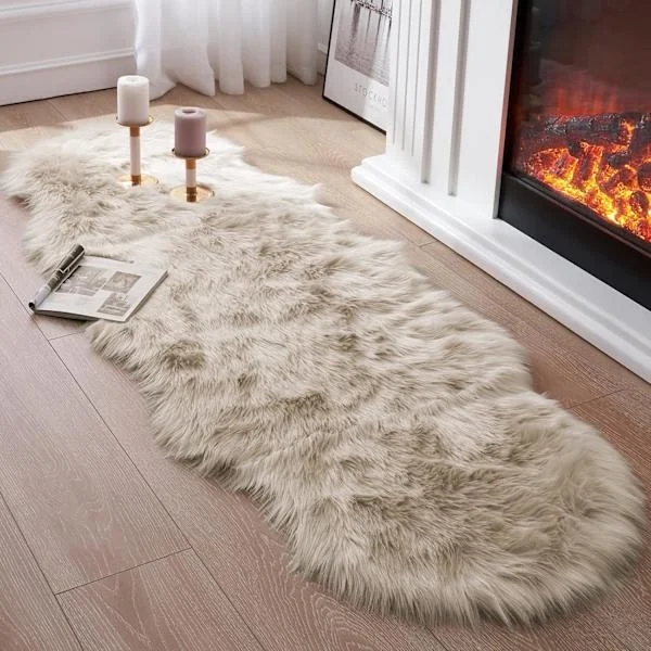 Makuuhuoneen tekoturkismatto, pörröinen shaggy-matto, pehmeä lampaantaljamatto sohvan tyyny, beige pehmoinen pieni matto shaggy-matto-FA-