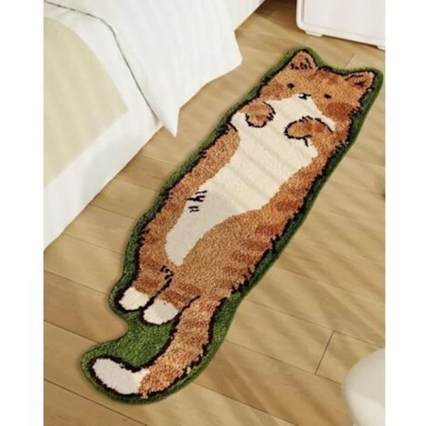 Tuftad matta i söt kattform för sovrum, oregelbunden tuftad matta, tvättbar rumsdekoration (40x120cm)