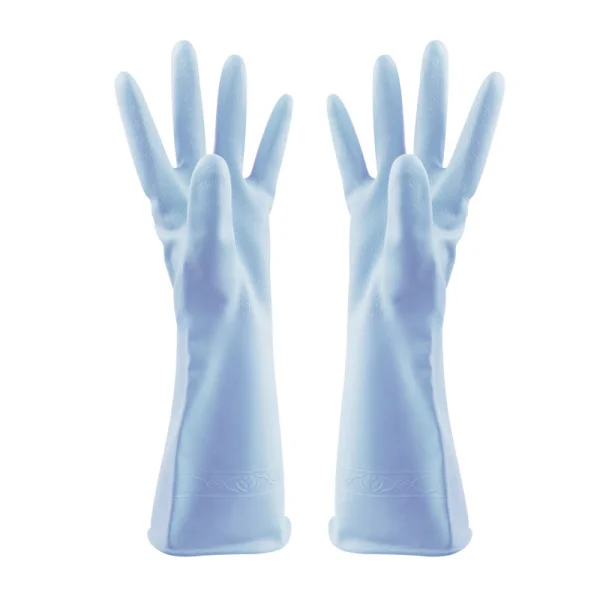 Blå-M-Diskhandskar dam förtjockning PVC hushållsrengöring vattentät handskydd latex hållbar tvätt tvättborste skål ek
