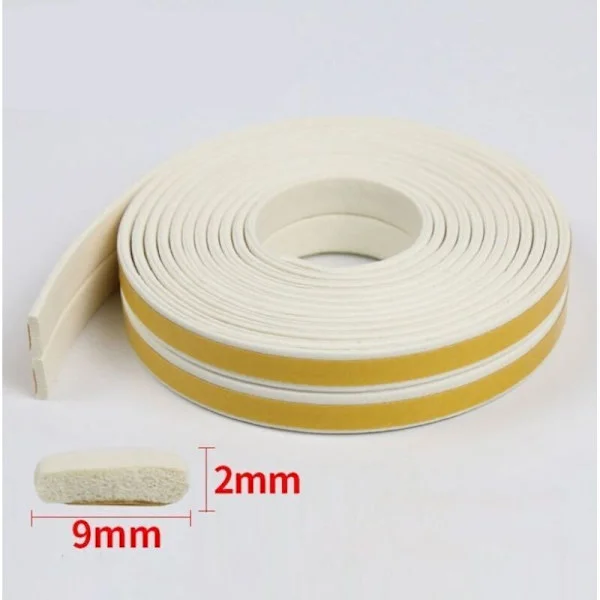 10m x 9mm x 2mm. Självhäftande tätningslister för fönster och dörrar, ljudisolerande tätningslist, gummitätning, halkfri - vitt skum, gul film