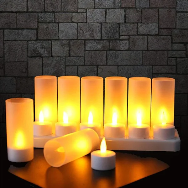 12-pakning oppladbart LED-lys Elektrisk LED-lys med flimrende flamme med ladestasjon Dekor til jul, bursdag, bryllup, middag, votiv