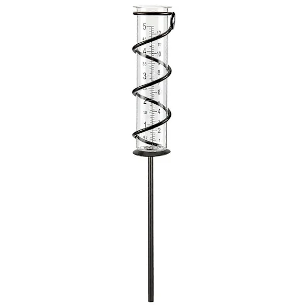 Glas Regnmätare Spiral Regnmätare Metallram Glas Regnmätare Mätkopp Järnbeslag Glasrör Regnmätare Dekor för Trädgård Gräsmatta Bakgård