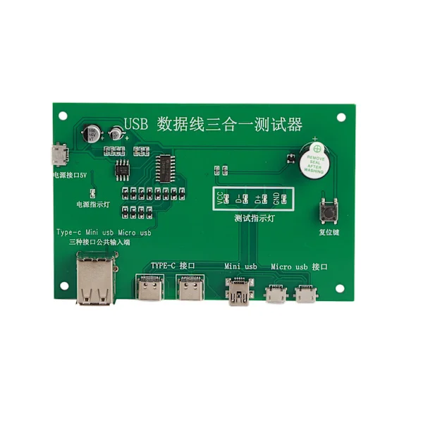 3 i 1 laddkabel testkort USB-kabel triad testare med typ C Micro USB Mini USB PCB-kort datakabel testfixtur