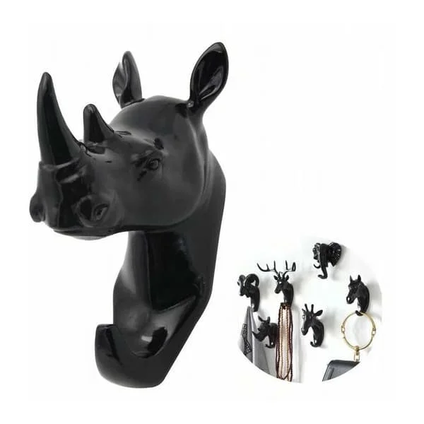 Coat Rack and Towel Rack Wall Hook Key Animal Coat Rack Black Rhinoceros