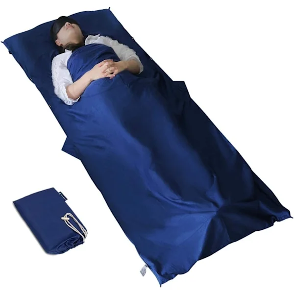 Reise Lakenpose, Bomull Slitesterk og Supermyk 220 x 115cm for Camping Sovepose, Vandrerhjem, Busser, Piknik, Tog med Putelommer