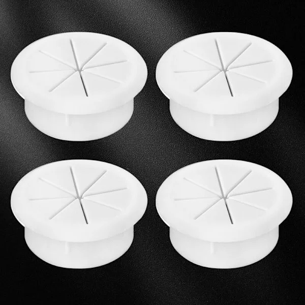 Kabelgjennomføringer i plast. 4 stk 60 mm kabelgjennomføringer for skrivebord, kabelhullgjennomføringer for kontormøbler, databord, hvit