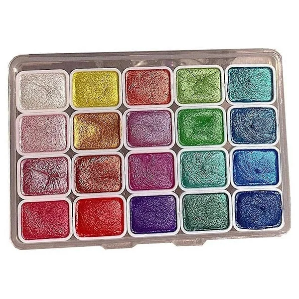 20 Farver Akvarelmaling Sæt, Metallisk Akvarelmaling Sæt, Glitter Akvarel Solid Malingsæske, (1ML-B)