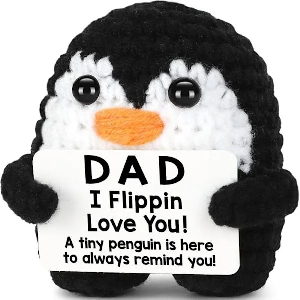 Gave til pappa fra datter/sønn, håndlaget heklet mini-pingvin bursdagsgave til pappa, morsomme pappagaver til bursdag, farsdag, jul