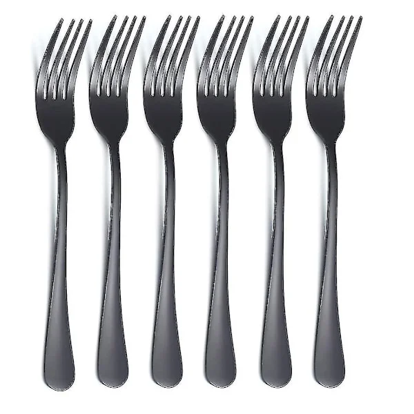 Black Dinner Fork 6 Pcs, Stainless Steel 8.17 Inch Titanium Flatware