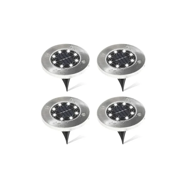 4pk 8 LED Solcellelampe Utendørs Hagelampe Solcelledrevet Innground Lampe Rustfritt Stål Nedgravd Gangvei Lampe Vanntett