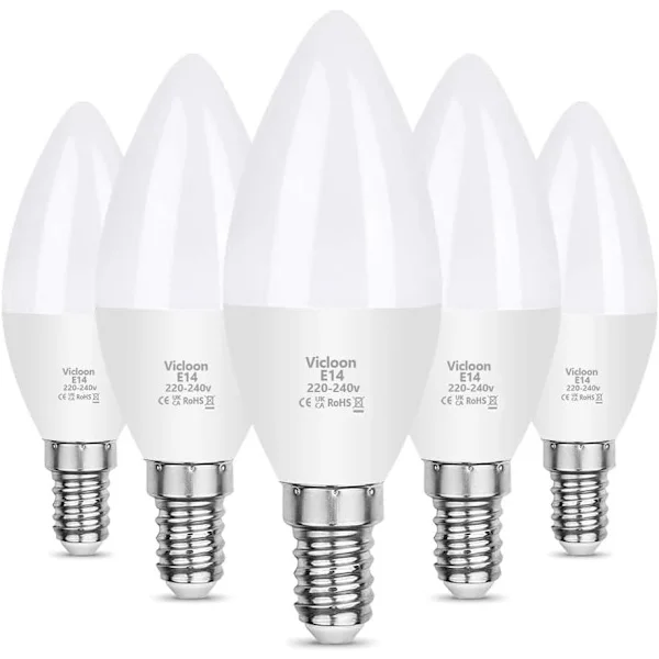 Vicloon E14 LED-lampor, 5 st 5,5W C37 E14 LED-lampor, motsvarande 40W glödlampa, motsvarande 50W halogenlampa, kallvit 6500K, 550Lm, ingen di[YJD]