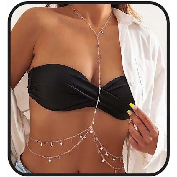 Star Tassel Body Chain Layered Bra Bikini Waist Belly Chains Beach Body Necklace Party Body Accessories for Women