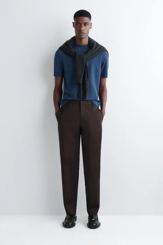 COS Men's Cotton Slim Fit Straight Leg Chinos in Brown