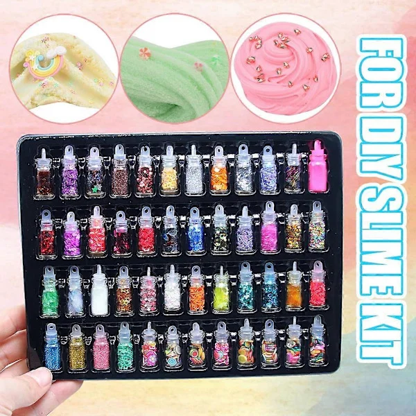 48-färgs Slime Mix-Ins Kit, Komplett DIY Slime Tillbehörsset med Glitterpärlor och Berlocker för Kreativ Slime-tillverkning och Sensorisk Lek