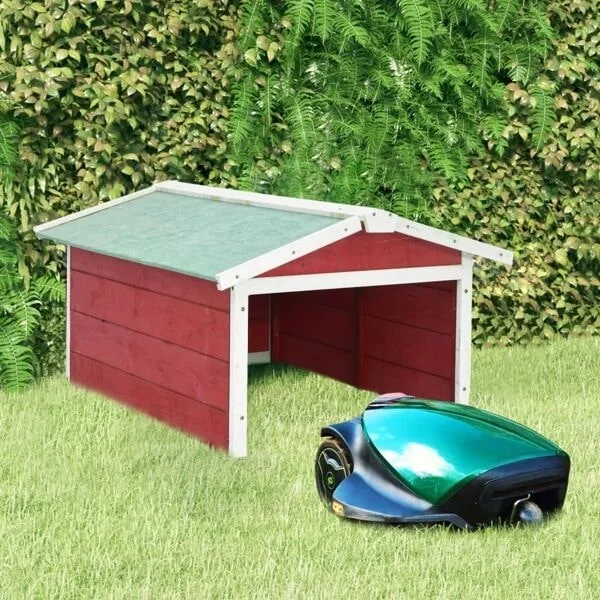 vidaXL Garage för robotgräsklippare 72x87x50 cm Röd och vit gran Röd