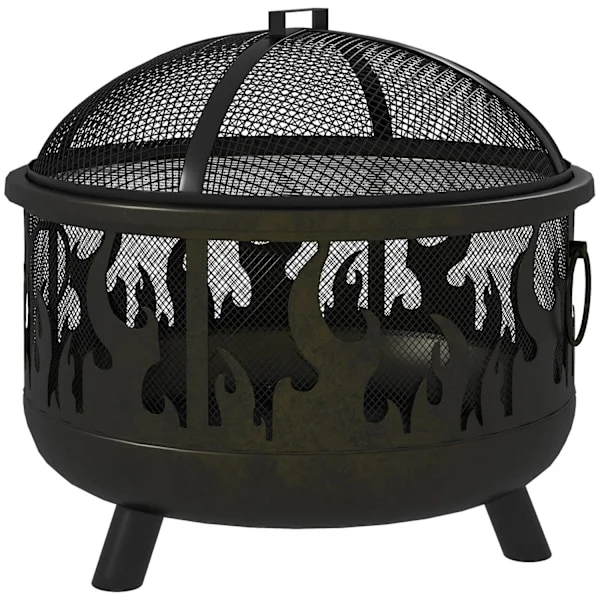Eldskål 2-I-1 Eldkorg Med Gnistskydd & Grillgaller, För Trädgårdsgrill, Metall, Svart, Ø61X55Cm