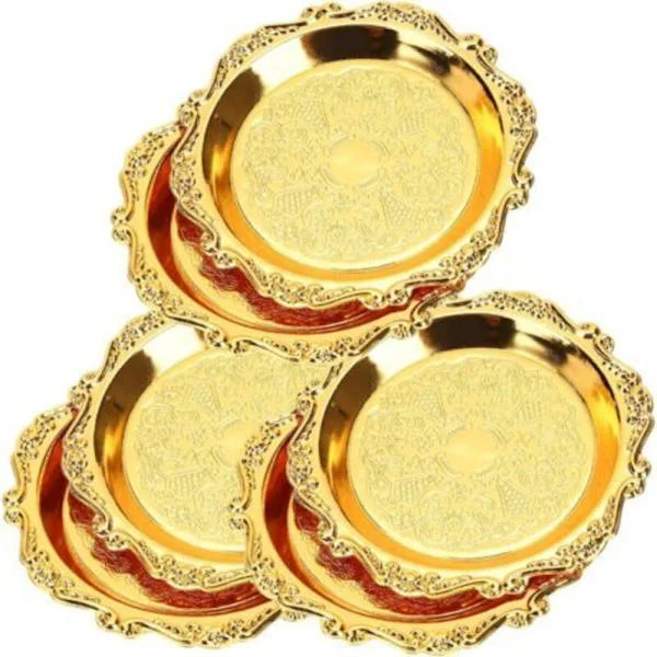 Set med 6 vintage runda serveringsbrickor i metall – serveringsbrickor – aptitretare – sötsaker – nötter – minihors d'oeuvres – 10 cm – för 