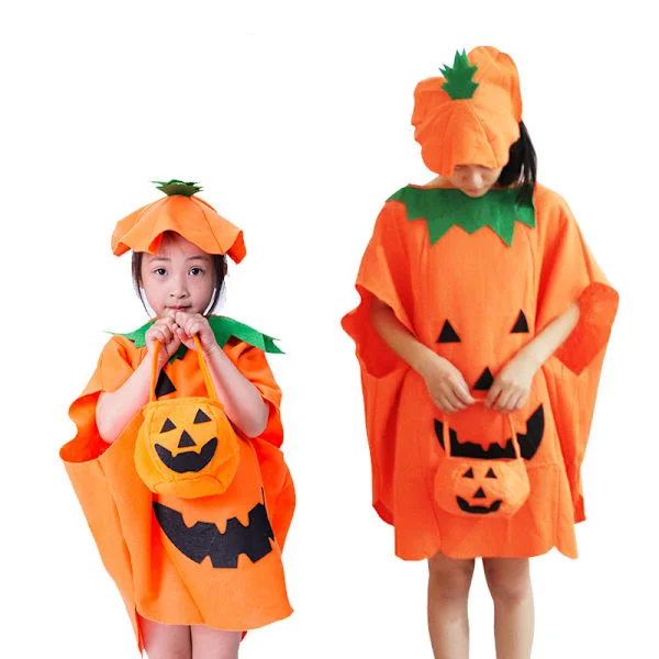 Barn og voksne Halloween Gresskar-kostyme PumpkSLIN-cosplay-klær med hattpakke (barn + voksne)
