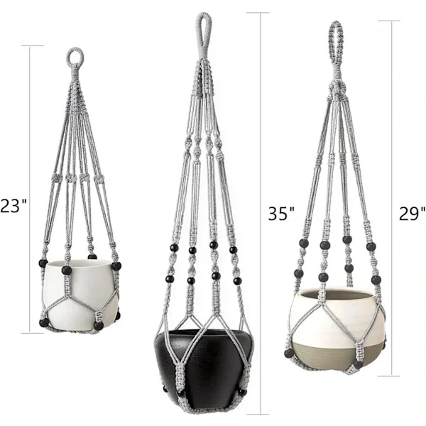 3 kpl makramee-amppeli sisäkäyttöön, riippuva istutusastia, kukkaruukun pidike puuvillaköydestä helmillä, ilman ruukkuja, 58cm/73cm/89cm, ruukut eivät