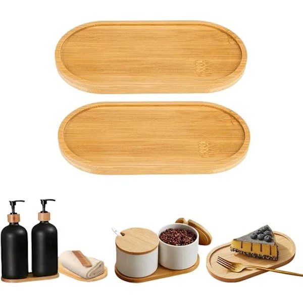 Runde bakker – Sæt med 6 træbakker – Mini ovale bakker – 17,5 × 8,8 × 1 cm