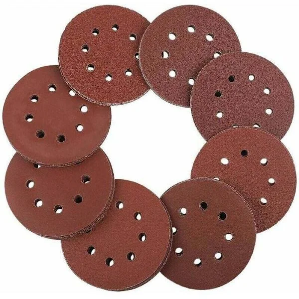 125 mm Hook and Loop Sanding Discs - 100 pcs Random Orbital Sandpaper 8 Holes Each 20 x 60/80/100/120/240 Grit Random Orbital Paper 125 mm