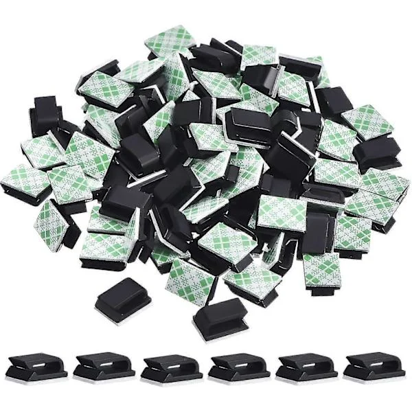 100 Pieces Self-Adhesive Cable Clips Wire Clips Cable Management Cord Holders (13 X 10 Mm, Black)