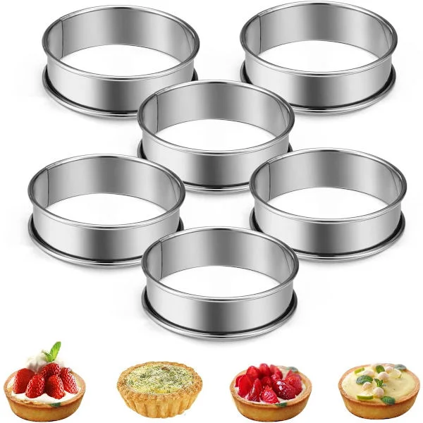 Bakeformer - 12-delers kakering-sett - 8 cm bakeringer - Non-Stick kakeringformer - Runde bakeformer i rustfritt stål, (8,5*2,5 cm) sølv