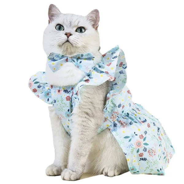 IC Blomstret Hund Katte Kjole Volang Trim Kjole til Kjæledyr Prinsessekjoler med Stor