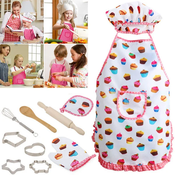1 Set Kids Chef Clothes, Apron and Chef Hat, etc. (11 pieces), Kids Kitchen Toy