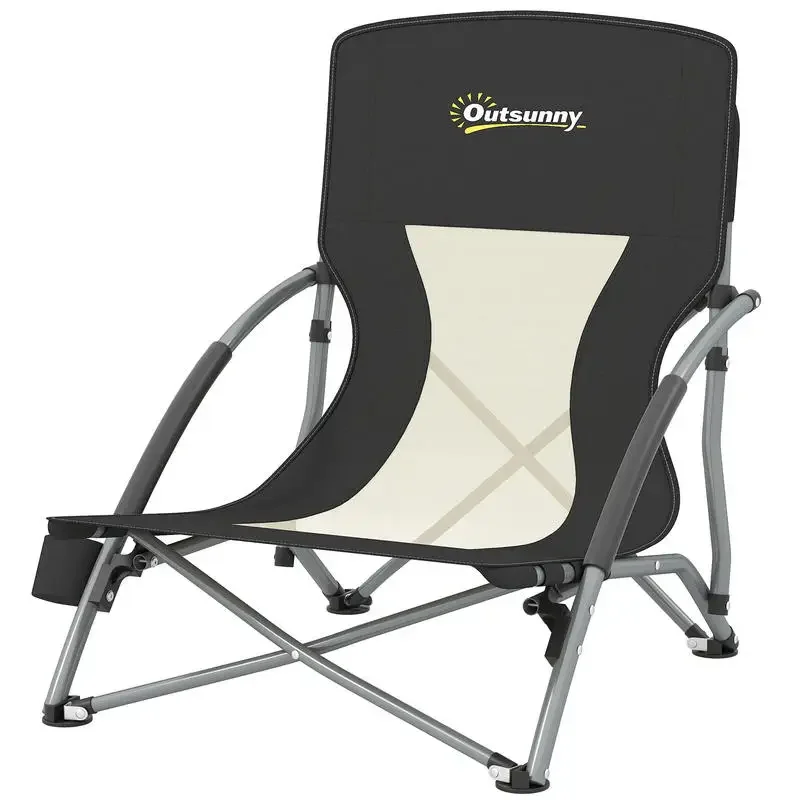 AliExpress - Folding beach chair, lightweight folding camping chair, carrying bag, cup holder, 58x55x62 cm, Black