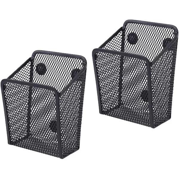 2-pack Magnetic Storage Basket, Black Half-Round Metal Storage Shelf for Refrigerator, Cabinet Accessories, Office Supplies Organizer