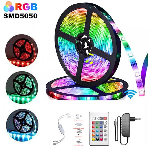 Dotpet LED-lys 5m med 24-tasters IR-fjernbetjening LED-lys til soveværelse, 5050 RGB LED-strips LED-lys til rumfestdekoration
