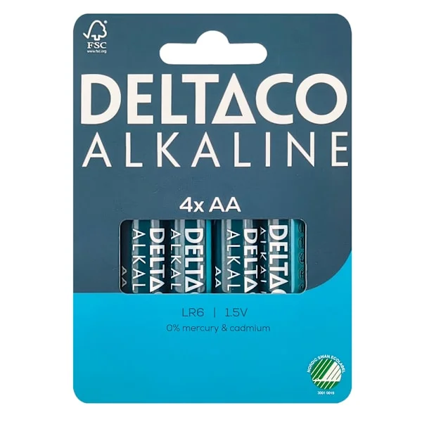 Deltaco Alkaline AA-batterier 4-pack / AA-batterier LR6 / Alkal