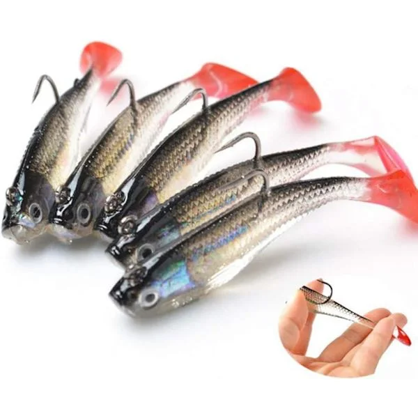 Fiskedrag Set, 3D Ögon Mjuka Fiskedrag Enkelkrok Beten Konstgjort Bete Fisketillbehör för Havsabborre Gädda Öring Abborre