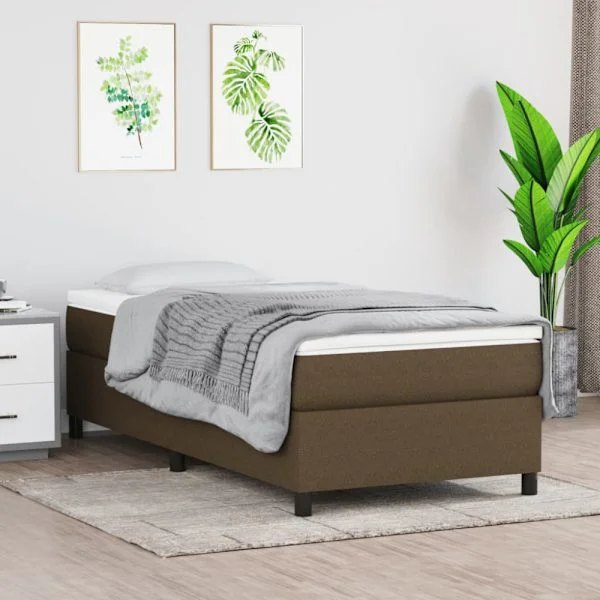 Ramsäng med madrass mörkbrun 100x200 cm tyg