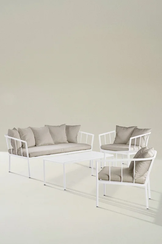 Jotex - Loungemøbler - 4 Dele Polyetherskum/Aluminium/Polyester Hvid MENTON Køb Loungemøbler hos Jotex