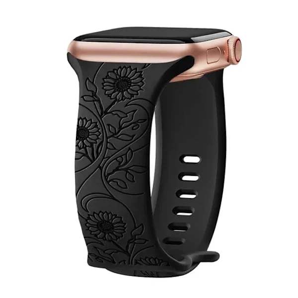 Graverat armband för Apple Watch-armband 46mm 44mm 42mm 41mm 40mm 45mm Ultra 49mm Blomsterarmband Iwatch Series 10 9 8 7 SE 6 5 4 3
