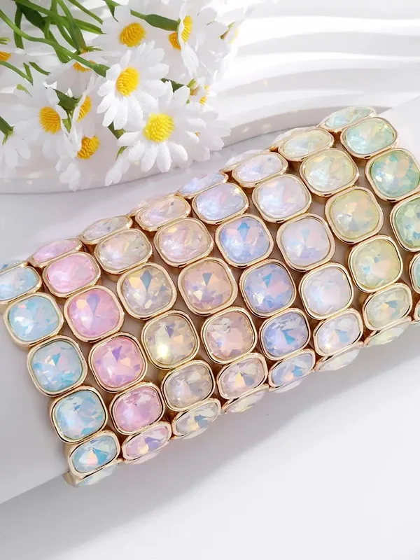 AliExpress - Canday – bracelet carré pour femmes, perles en verre et cristal, bracelets élastiques style Boho, bracelets de tennis en or perlé, bijoux