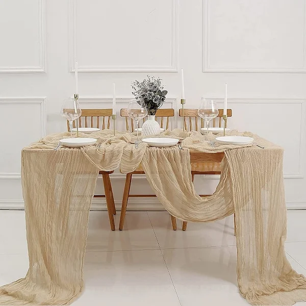Beige Bordduk Bohemisk Osteklut 90X300 cm Osteklut Bordduk Egnet for Bryllup Baby Bridal Shower B