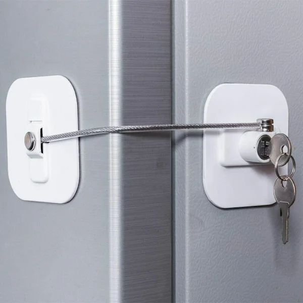 Refrigerator Lock, Freezer Lock, with Key for Child Safety, Lock for Locking Refrigerator and Cabinets (1 Set) White