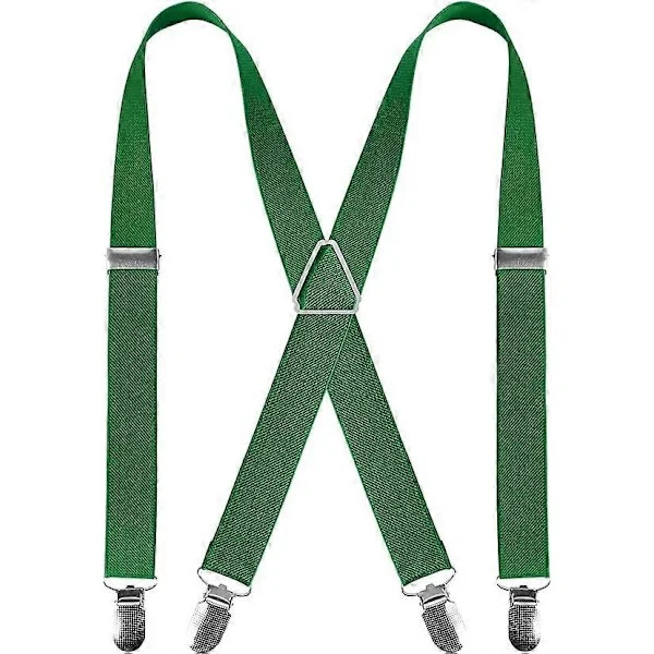 Herrhängslen med 4 clips X-form, justerbara elastiska hängslen för herrbyxor, herr hängslen bröllop business casual hängslen (Grön)