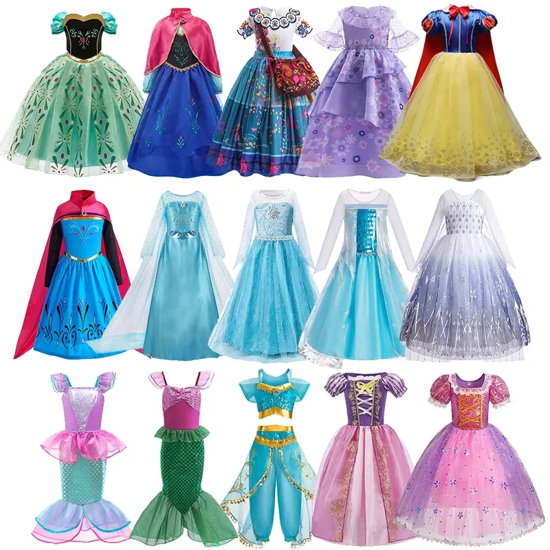 AliExpress - Meisjes Elsa Anna Jurk Kinderen Prinses Carnaval Jurk Kinderen Jasmine Rapunzel Pageant Bloem Verkleedkleding Verjaardag Cosplay Kostuum