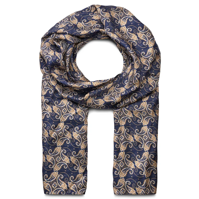 Blue & Gold Paisley Pattern Silk Scarf for Men - Summer scarves