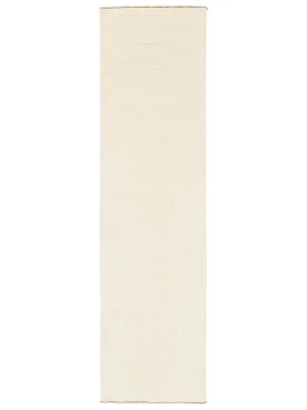 Plain (Single Colored) Small Handloom Fringes Rug - Ivory White 80X250 Wool, Modern Style