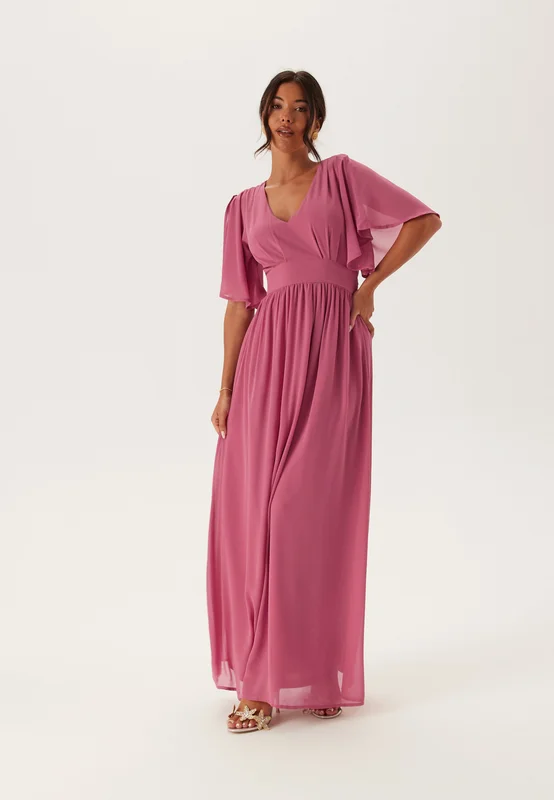 Bubbleroom Occasion - Butterfly Sleeve Chiffon Gown - Pink