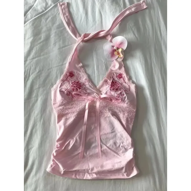 AliExpress - Sommer Süße Chic Design Spitze Gespleißt Halter Tanks Slim Fit Blume Drucke Hotsweet Backless Frauen Blusen Koreanische Mode