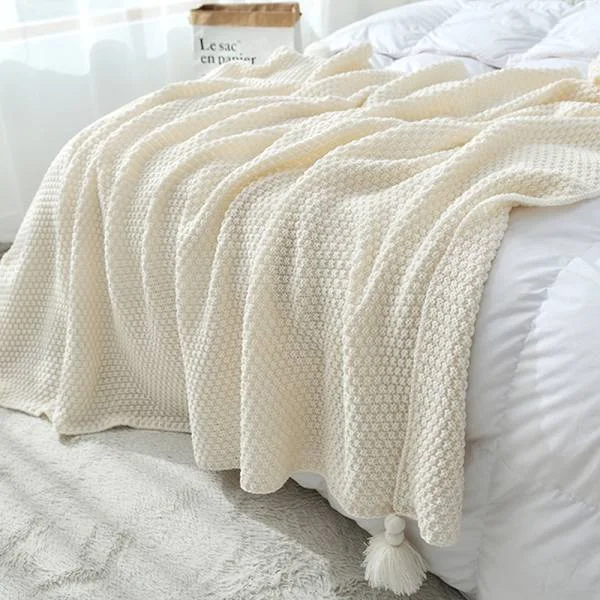 Strikket ullteppe fritid klimaanlegg teppe-beige-70*100